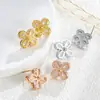 Brincos de flor de zircônia frescos de verão brincos de aço titânio tricolor não desbotam elegantes brincos japoneses e coreanos para mulheres atacado