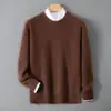 Suéter de Lana 100% Directo de Fábrica para Hombre Otoño Invierno Nuevo Engrosado Cuello Redondo Casual Color Sólido Cálido Tejido Capa Base