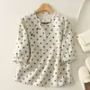 Camisa Artística de Algodón y Lino con Lunares para Mujer, Nuevo Estilo de Verano con Diseño de Botones Estilo Chino, Top Juvenil Transpirable Holgado Vintage para Mujer