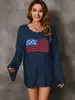 Transfronterizo Amazon Nuevo Temu Más Vendido Cuello Redondo Diseño de Bandera Moda Europea y Americana Pascua Día de la Independencia Blusa de Manga Larga para Mujer