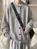 Cárdigan de punto liso estilo retro americano con cuello mao, suéter casual de punto holgado para otoño, para hombre y pareja