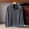 Cardigã de cashmere plano espesso de 12 pontos de alta qualidade para homens, 100% cashmere puro, gola alta, jaqueta de tricô com zíper