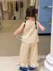 Weimu Roupas Infantis Conjunto para Meninas Colete Floral Verão Estilo Leve Roupa Infantil Conjunto de Duas Peças Bebê Classe A Blusa e Calça