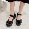 Mais fáceis de combinar Salto Grosso Mary Jane Sapatos Pequenos de Couro para Mulheres 2024 Outono Novo Estilo Retrô Britânico Fivela de Uma Linha Mocassins de Sola Grossa