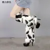 Meias de pelúcia imitação de raposa para outono e inverno botas longas com estampa de leopardo protetor de perna de tubo alto de pele de raposa quente feminino