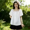 Diseño de Verano para Mujer Nuevo Manga Corta Estilo Francés 2026 Cuello Cuadrado Camisa Burbuja Holgada Top Muñeca