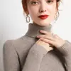 Suéter simple de cuello alto para mujer, otoño e invierno, corte ajustado, longitud corta, sin botones, ajustado, capa interior, lana sintética, top de punto de manga larga