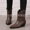 2023 otoño e invierno Nuevo en stock comercio exterior talla grande bordado tubo bajo botas de mujer WISH Amazon botas de cuero europeas y americanas