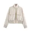 Moda Feminina Transfronteiriça 2026 Estilo Europeu e Americano Casual Solta Camurça Bolso Gola Alta Jaqueta Casaco para Mulheres B88937