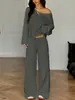 Comércio Exterior Transfronteiriço Estilo Europeu e Americano Manga Longa Ombro a Ombro ou Caído Calça de Perna Larga Comprimento Total Conjunto Casual Sexy Feminino