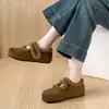 Outono/Inverno 2026 Novos Sapatos Mary Jane Birkenstock de Pelúcia Retrô Femininos Planos com Velcro Pelo Sapatos Individuais 8317-16