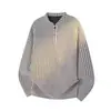 Sudadera estilo americano con cuello Henry para hombre, camiseta de manga larga a rayas de peso pesado para otoño con patrón de espiga, elegante camiseta base para llevar debajo
