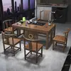 Novo Conjunto de Mesa de Chá e Cadeiras Pequenas para Apartamento em Madeira Maciça Estilo Chinês para Varanda, Conjunto Doméstico de Mesa de Chá Kung Fu para Sala de Estar, Estação Integrada para Preparo de Chá