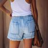 Shorts de Mezclilla de Cintura Alta con Cordón y Borlas para Mujer, Estilo Europeo y Americano, Modernos y Versátiles, Marca de Moda, Estilo Europeo y Americano, Casual y Elegante