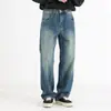 Jeans de Pierna Recta Lavado Azul Retro para Hombre Pantalones Americanos Cleanfit Estilo Hong Kong Sueltos Casuales
