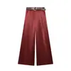 Roupas Femininas Transfronteiriças Primavera e Verão 2026 Moda Europeia e Americana Versátil Calça de Cintura Larga com Cinto Combinável Textura de Cetim de Seda para Mulheres K71625