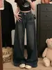 Calça Jeans Wide Leg Cinza Cimento para Mulheres, Primavera/Verão 2026, Cintura Alta de Botão Duplo, Corte Reto Solto, Modelagem que Emagrece, Tamanho Plus Size, Comprimento até o Chão