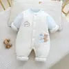 Mameluco acolchado para bebé, mameluco sin costuras cálido para otoño e invierno, traje de gateo engrosado de 150 g con apertura frontal, traje de una pieza para niños
