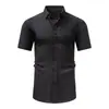 Camisa Retrô de Manga Curta com Aparência de Linho para Homens, Estilo Fino de Verão, Não Amassa, Antirrugas, Camisa Social, Camisa Masculina Transfronteiriça com Toque de Luxo