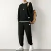 Traje de gofre para hombre, otoño nuevo, deportivo informal, pantalones de manga larga, traje de dos piezas, marca de moda, elegante traje de una sola pieza, ropa