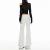 Jeans Boca de Sino Flare Laranja Juvenil # Cor Sólida Simples e Elegante de Cintura Baixa para Mulheres, Elástico, Emagrecedor, Fashion e Versátil