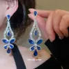 Aretes Colgantes de Mariposa con Incrustaciones de Diamantes en Aguja de Plata, Pendientes Elegantes de Nicho Estilo Palacio, Aretes de Lujo Ligero de Gama Alta al por Mayor