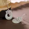 Pendientes Hebilla de Paz Plata S925 Pendientes de Jade Hetian Retro Elegante Loto Corto 2024 Pendientes Nuevos