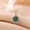 Yi Lu Yin Prata de Lei S925 Material Perigoso Pingente de Jade Verde Natural Novo Estilo Chinês Temperamento Luxo Leve Geométrico Placa Redonda Pingente de Prata