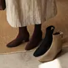 Botines básicos versátiles para mujer, punta cuadrada, elegantes, adecuados para el trabajo, tacón silencioso, cremallera trasera, acabado mate, efecto adelgazante, disponibles en tres colores, botines elásticos