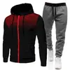 Nuevo conjunto con cremallera de color liso con estampado de lunares estilo europeo y americano, sudadera con capucha deportiva unisex con forro polar y pantalones de chándal para otoño e invierno