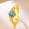 Anel de Turquesa Artificial de Moda Mais Vendido Transfronteiriço Flor Leve Luxo Temperamento de Alta Qualidade Estilo Europeu e Americano Anel Exquisito para o Dedo Indicador