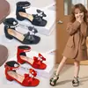 Sandálias de Princesa para Meninas Estilo Verão 2026 Estilo Coreano Ursinho com Strass Laço Sandálias de Salto Alto para Meninas Fofas