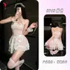 Yesiyeser lingerie sexy ultra-fina de renda e tule transparente sem alças vestido de renda puro e doce traje de empregada 9849