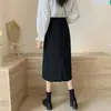 Falda midi de cintura alta talla grande para verano, estilo nuevo, que cubre la cadera, falda de línea A adelgazante, falda bodycon casual negra