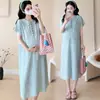 Vestido de Punto Casual Cómodo de Verano 2026 con Cuello Polo Holgado y Lunares para Mujeres Embarazadas