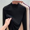 Camiseta Térmica de Lana de Seda con Forro Polar de Cuello Alto Medio para Mujer, Capa Interior Térmica Integrada, Top Cálido Cepillado por Ambos Lados para Otoño e Invierno
