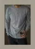 Camisa Henley Pesada Estilo Retrô Americano Slim Fit Camiseta de Algodão Masculina Manga Longa Camisa Básica Solta Cáqui Homem Durão Outono e Verão
