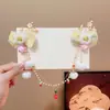 Presilha de Cabelo Infantil Estilo Antigo com Corrente para Sobrancelha, Presilha Vermelha para Meninas, Acessório de Cabelo com Flor e Franja de Pérolas para Fotografia de Hanfu e Traje Tradicional