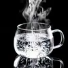 Taza Redonda de Vidrio Transparente Resistente al Calor de Vidrio de Borosilicato Alto con Asa, Taza para Desayuno de Leche de Avena, Taza para Jugos