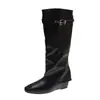 Botas altas de moda para mujer 2026, tacón oculto con hebilla, nuevo estilo para mujeres petite, caña arrugada y holgada, botas para mujer