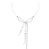 Collar de Doble Capa con Cadena de Perlas, Borla y Lazo, Moderno y Elegante, Cadena para Clavícula, Joyería de Lujo Ligero y de Alta Gama para Mujeres