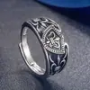 Anillo de ancla más vendido en Europa y América, moda vintage, plata tailandesa, diseño de timón negro, anillo ajustable para pareja Anillo