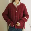 Nuevo Cárdigan de Punto de Lana Pura 2025 Cuello Redondo Cable Grueso Color Sólido Holgado Suave Cera Manga Larga Botones Chaqueta para Mujer