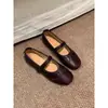 Versão em pele de ovelha~Sapatos Mary Jane macios vintage com uma única tira e fecho de velcro, bico redondo, corte baixo, sapatilhas flat
