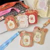 Portatarjetas con correa para el cuello de PU de dibujos animados Hisocute, protector de tarjeta de 3 pulgadas, estuche de almacenamiento para tarjeta de comida de estudiante, tarjeta de autobús