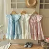 Ropa Infantil Estilo Coreano Vestido de Niña con Cuello Volante Verano 2026 Nuevo Vestido de Princesa sin Mangas de Encaje con Cuello Redondo para Niñas