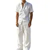 Traje casual transfronterizo para hombre, estilo vacacional de verano, conjunto de dos piezas de camisa casual de lino de corte holgado y pantalones cargo