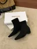 Botas de tacón de cuña con cremallera trasera, punta cuadrada y forro de terciopelo para mujer, disponibles en stock para otoño e invierno, elegantes para ir al trabajo, adecuadas para combinar con faldas y pantalones de pierna ancha
