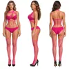 Lencería de red calada de una pieza transfronteriza europea y americana, sexy y seductora, transparente, con entrepierna abierta, medias de red talla grande, fábrica de comercio exterior