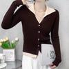 Cárdigan de Punto de Cuello Redondo con Contraste Otoño Ajustado Elegante Base Ajustada Suéter Estilo Occidental Falso Dos Piezas